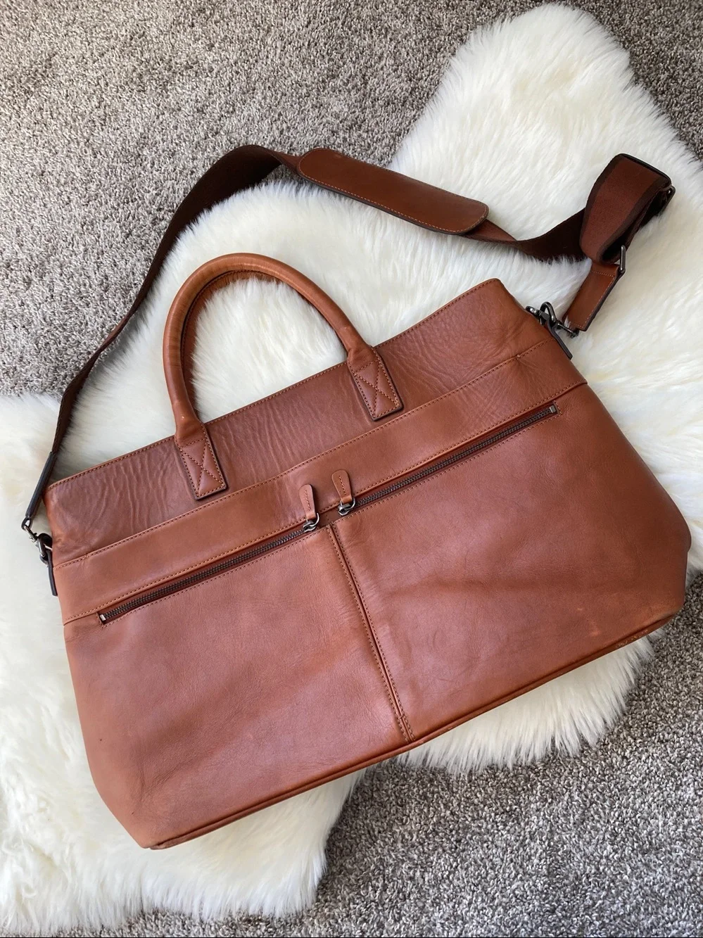 Mark & Graham Men's Leather Briefcase in Cognac Brown